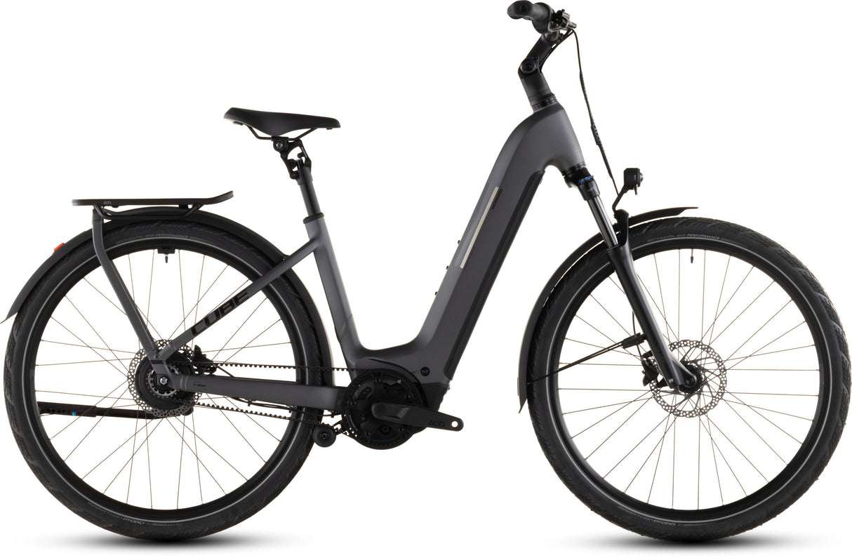CUBE Kathmandu Hybrid Comfort Pro 800 Easy Entry (2026) Slabgrey´n´Black — step-through e-bike, side view