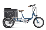 Letrigo Robin electric cargo trike, Blue, side view with cargo box