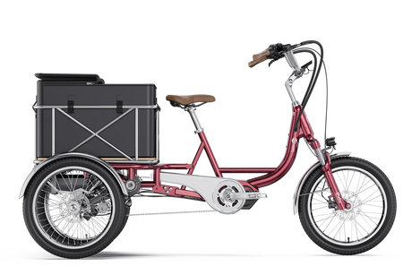 Letrigo Robin electric cargo trike, Blue, three-quarter view with rear seat