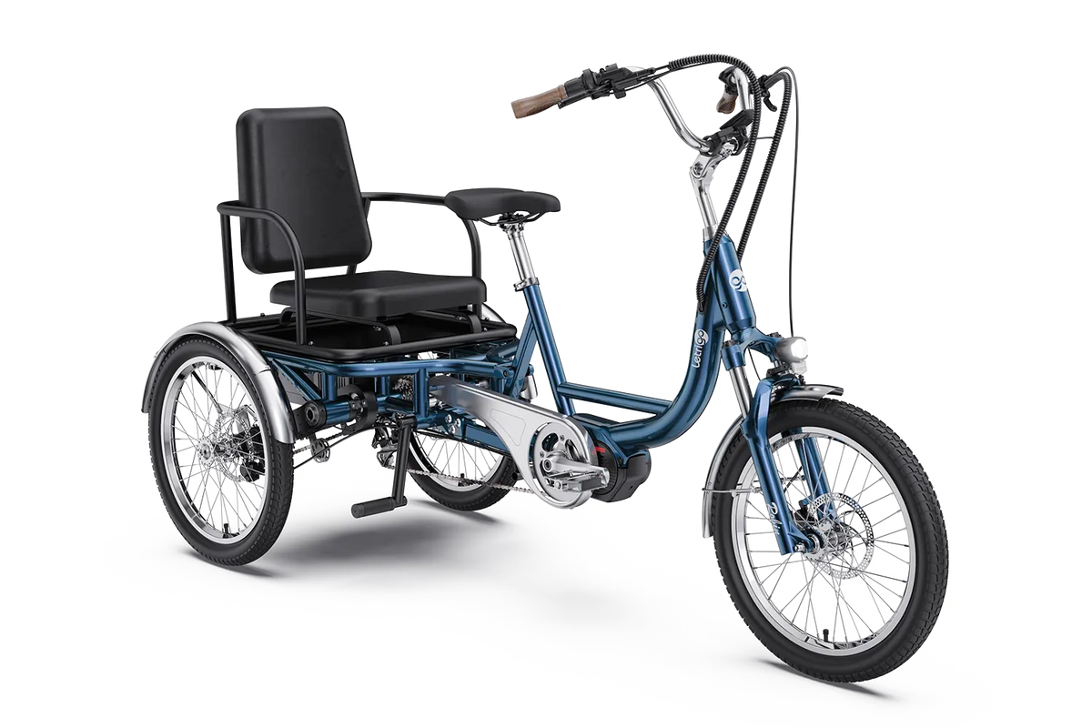 Letrigo Robin electric cargo trike, Blue, with cargo box and front basket