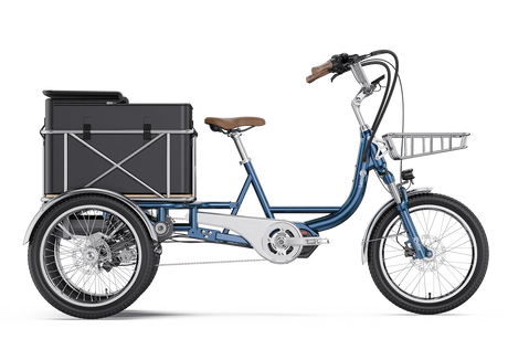 Letrigo Robin electric cargo trike, Red, side view with cargo box